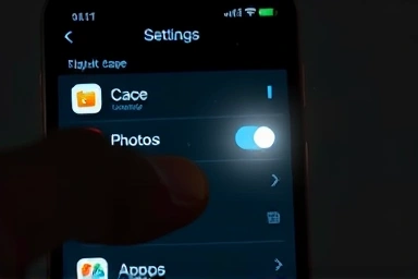 Smartphone settings menu, clearing cache and apps for storage