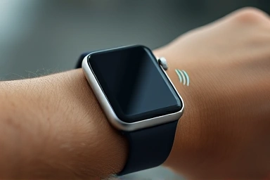 Smartwatch with clear sound waves, symbolizing call quality.
