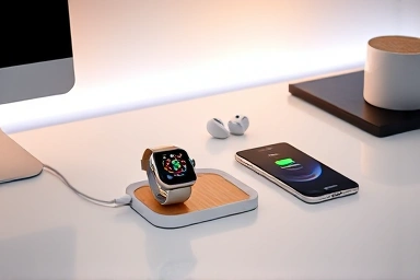 Sleek smartwatch charging dock organizing multiple devices.