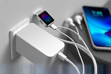Compact GaN charger powering multiple smart devices.
