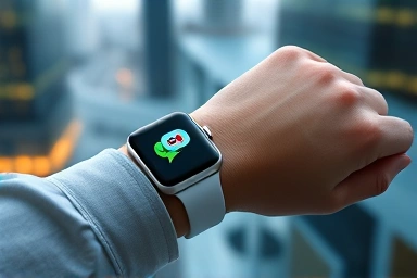 Smartwatch showing KakaoTalk notification on wrist