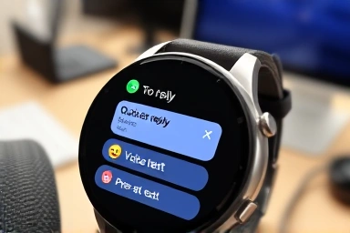 Smartwatch screen with KakaoTalk quick reply options