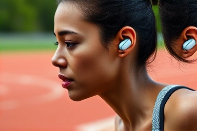 Runner with secure, sweat-proof wireless earbuds