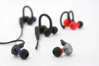 Close-up of secure, waterproof sports wireless earbuds