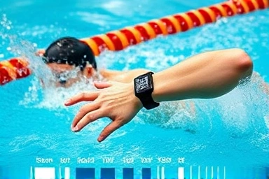 Swimmer's wrist with smartwatch during freestyle stroke