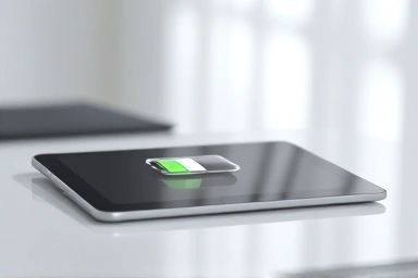 Modern tablet with extended battery life symbol