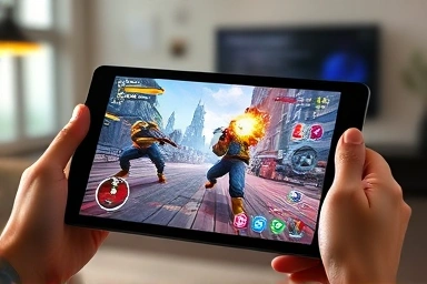 Tablet displaying high-graphics cloud game, user experience.