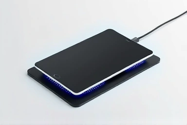 Tablet on a cooling pad, symbolizing heat reduction.