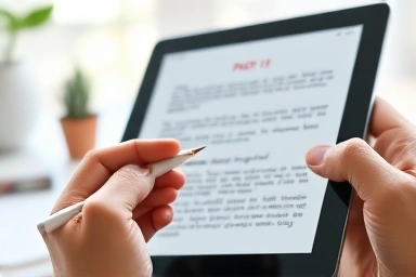 Hand writing notes on tablet PDF app