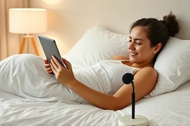 Comfortable tablet use on bed with stand