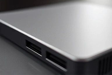 Close-up of external SSD showcasing heat dissipation and cooling design.