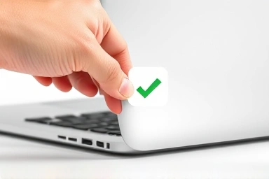 Hand inspecting a MacBook Pro for quality