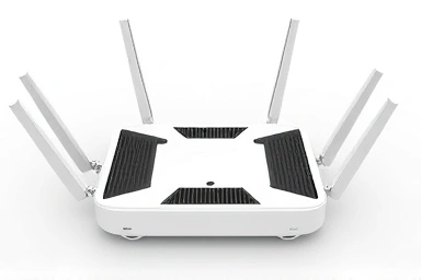 Close-up of advanced Wi-Fi 7 mesh router technology.