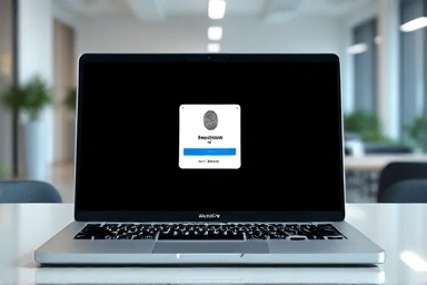 Laptop screen showing Windows Hello fingerprint and face login.
