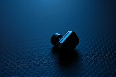 Sleek wireless earbud with glowing blue light, symbolizing advanced audio.