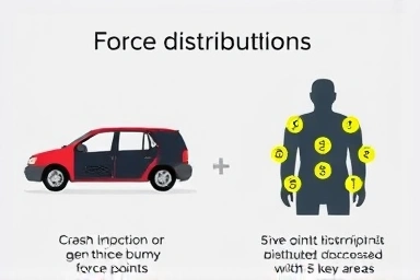 Visual comparison of force distribution in 3-point vs. 5-point harness car seats.