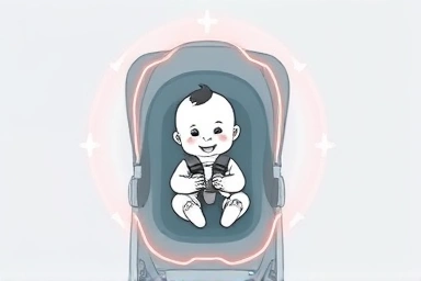 Symbolic illustration of stroller harness protecting baby