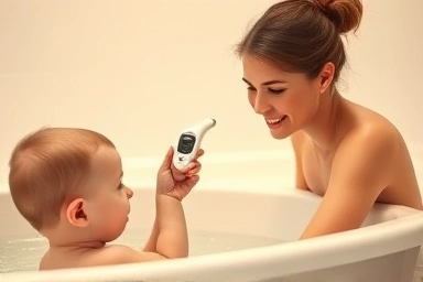 Parent checking baby bath water temperature safely