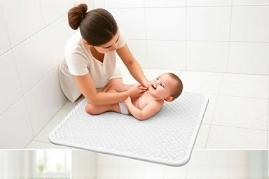 Baby on a safe, non-slip bathroom mat