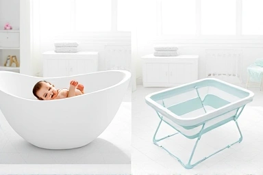 Ergonomic infant bathtub versus a collapsible baby bathtub
