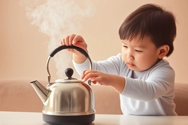 Parent preventing baby from steam burn