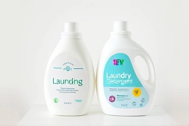Baby laundry detergent bottles, scent options, comparison display