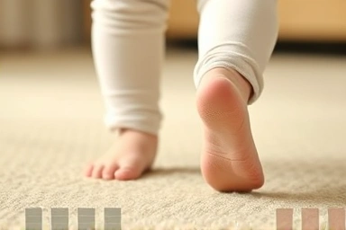 Baby's first steps in flexible, lightweight shoes.