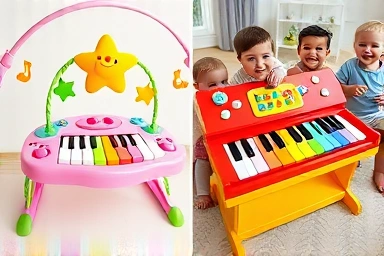 Comparison of Pororo and Pinkfong baby pianos for toddlers.