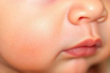 Baby's soft, moisturized cheek with a healthy glow.