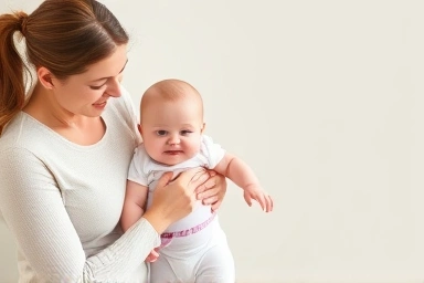 Mother measuring baby's height and weight for clothing.