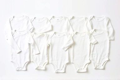 Neatly folded baby onesies in different sizes for comparison.