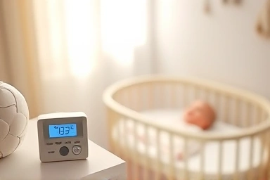 Nursery room with hygrometer, healthy baby sleeping