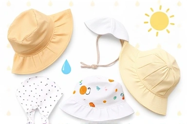 Assortment of breathable baby summer hats with cooling elements