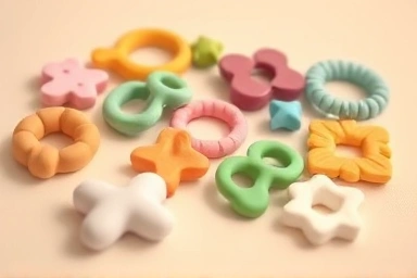 Baby's hands holding a safe silicone teether in a nursery.