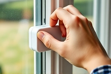 Close-up of installing a childproof window lock