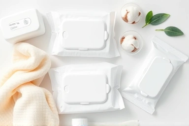 Baby wipes comparison flat lay with fabric and ingredients.