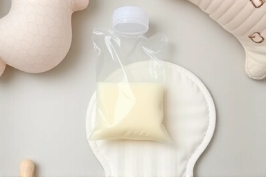 Baby feeding essentials: breastmilk storage bag and nursing pad.
