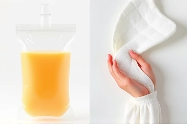 Symbolic representation of breastmilk storage and nursing pad benefits.