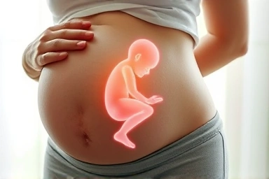 Pregnant belly with baby shifting position, hope, medical care