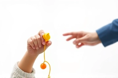 Child holding an emergency whistle, symbolizing safety and rescue.