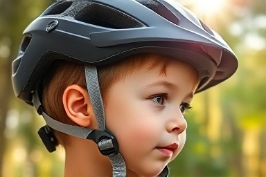 Child wearing a well-fitted bicycle helmet
