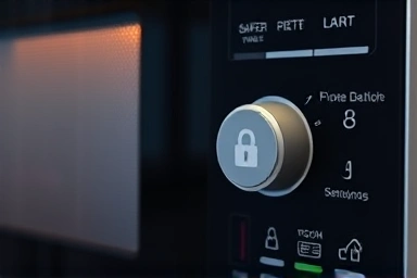 Microwave control panel with integrated safety lock icon