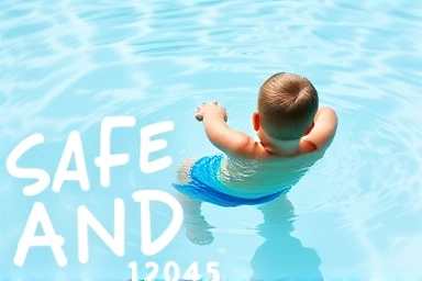 Child learning survival swimming, overcoming fear of water.