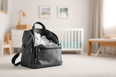 Stylish diaper bag in a calm nursery setting
