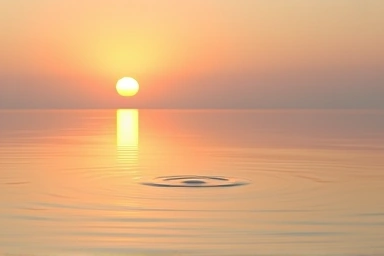 Sunrise over water, subtle ripple symbolizing caution