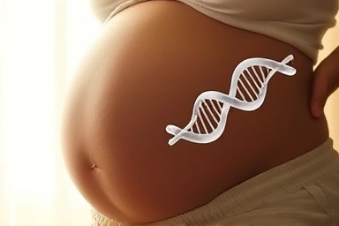 Pregnant belly with hopeful, abstract baby imagery