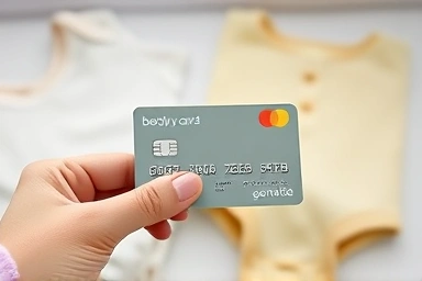 National Happiness Card with baby essentials, symbolizing financial aid.