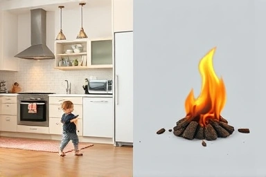 Safe kitchen with prevented fire symbol