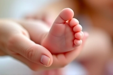 Symbolic image of newborn baby's foot, representing care.