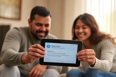 Family receiving notification about government benefits